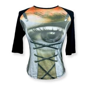 Natanel Paris Cyber Goth Punk Eye Corset Graphic Blouse Sz S